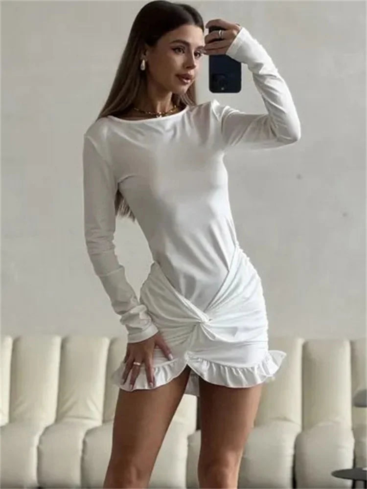 Tossy Ruffled Twist Skinny MIni Dress Women's Long Sleeve Patchwork High Waist Sexy Fashion Party Dress Female Y2k Bodycon Dress
