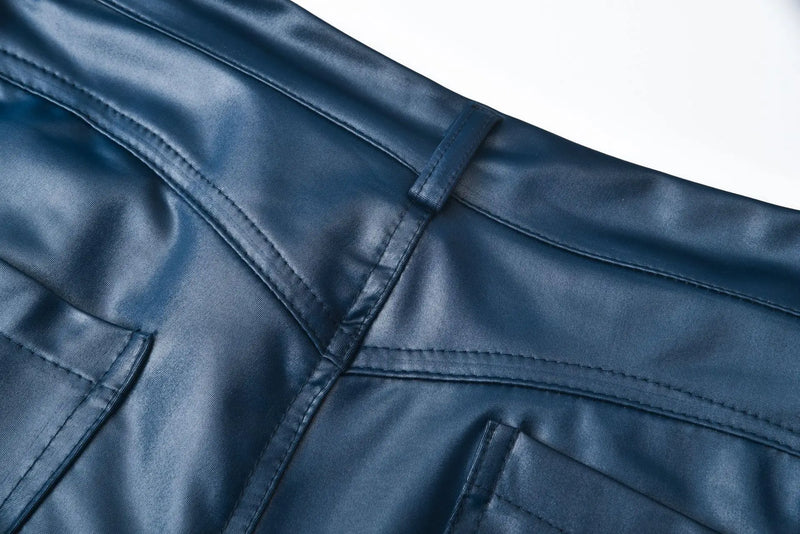 Calças de couro sintético, leggings femininas casuais elásticas e sensuais, couro sintético sólido, calças lápis justas