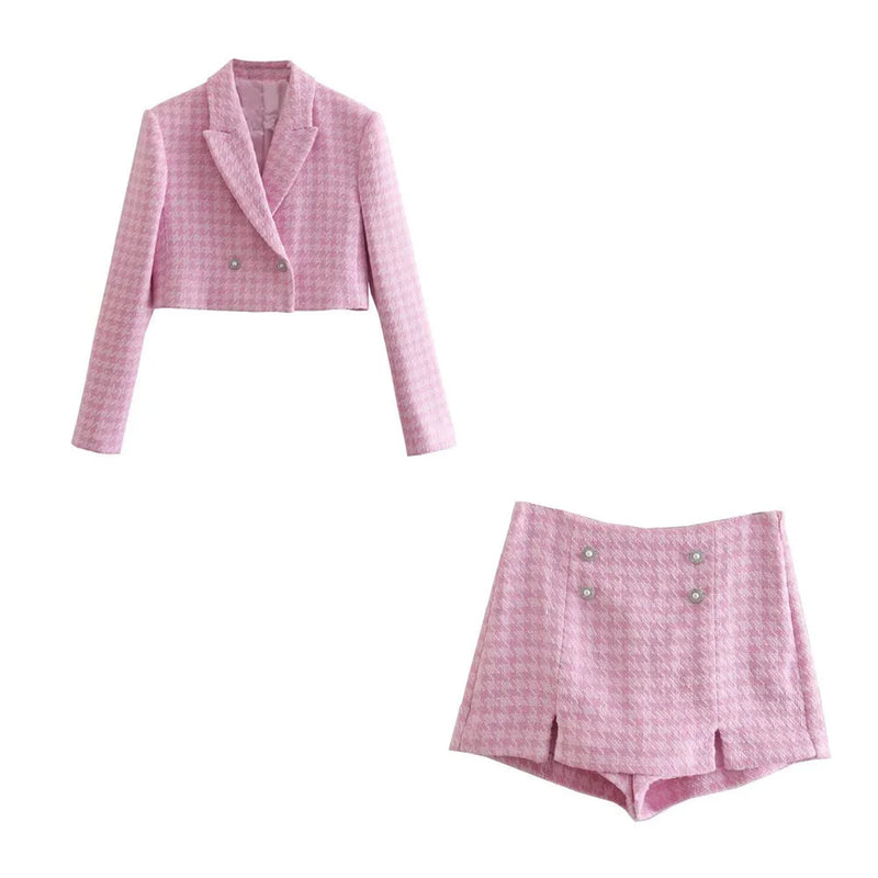 Conjunto de 2 peças de tweed Klacwaya, blazer chique, terno feminino, shorts, terno com shorts para mulheres, ternos femininos