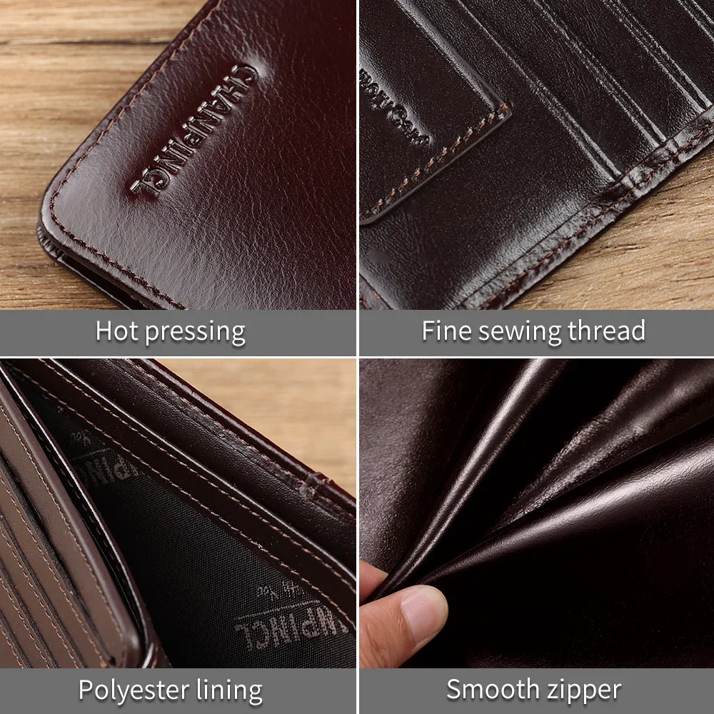 CHANPINCL Men's Italian Top-Grain Cow Leather Short Tri-Fold Wallet – RFID Blocking & Gift Box