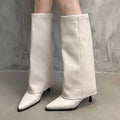 Botas de couro chunky de salto alto femininas, bico fino, estilo Chelsea, novas bombas femininas, botas gladiadoras para neve