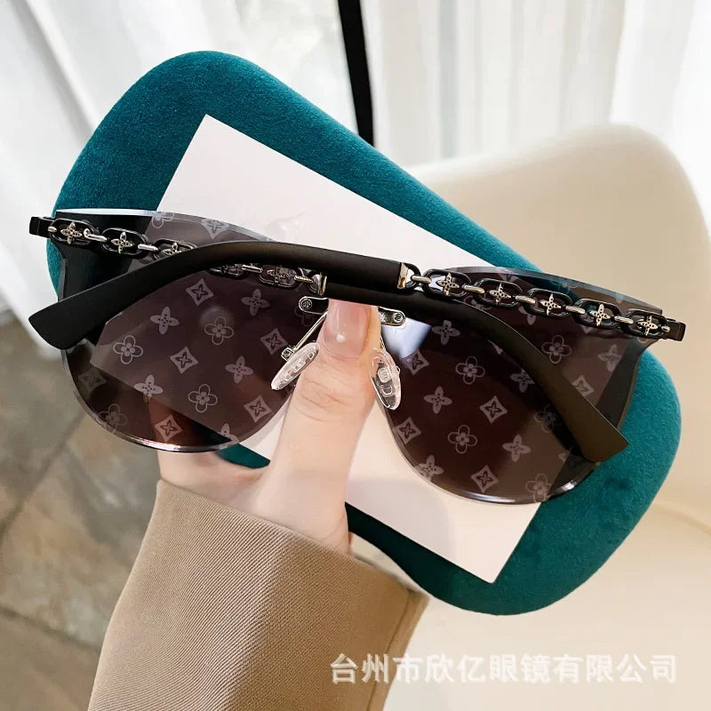 New European And American Style Half-frame Metal Sunglasses Fashion Slim Women's Sunglasses Anti-uv Glasses