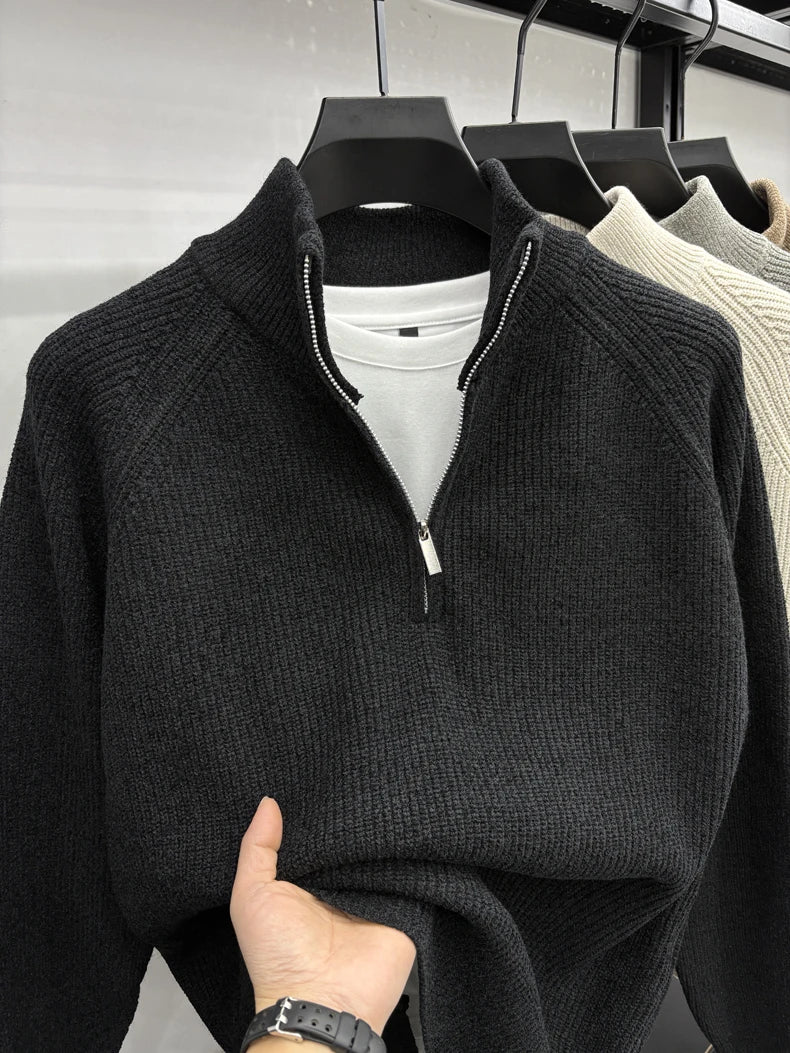 Men's Sweater Half Zipper Winter Thick Korean Edition Casual Loose Stand Up Collar Undercover