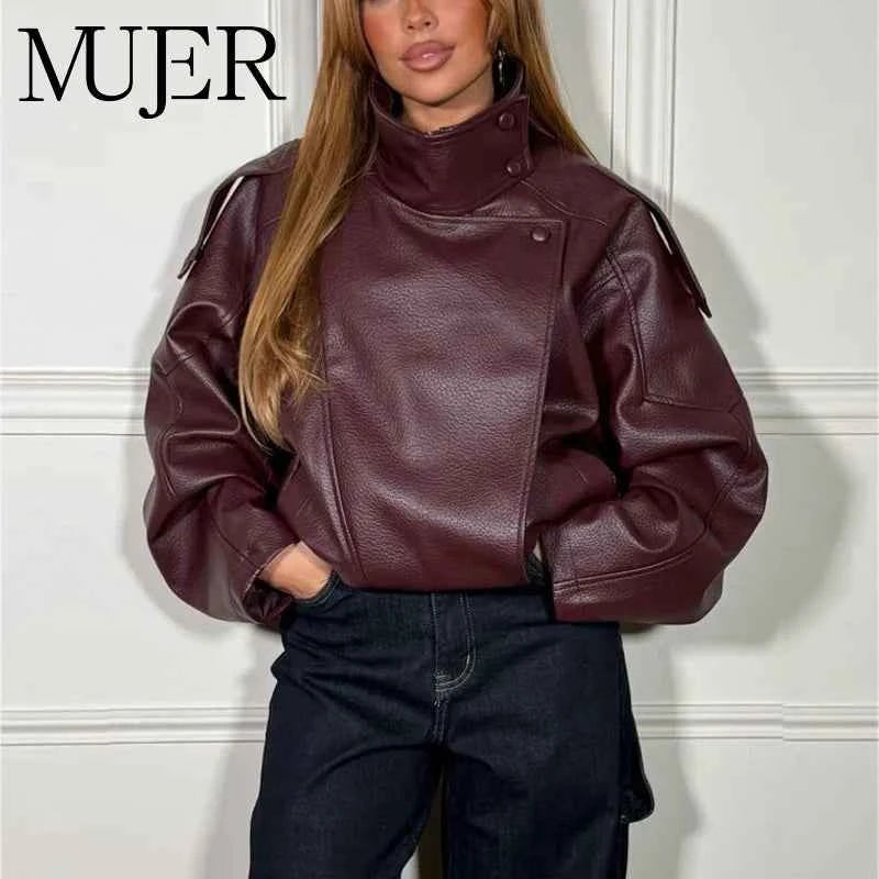 MUJER Faux Leather Jackets for Women Oversize Women's Bomber Jacket Fashion Winter Womens Coats Outerwears Demi-season Jackets