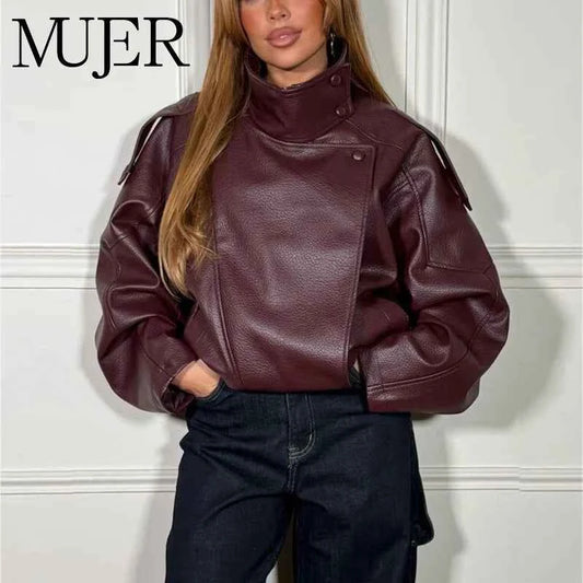 MUJER Faux Leather Jackets for Women Oversize Women's Bomber Jacket Fashion Winter Womens Coats Outerwears Demi-season Jackets