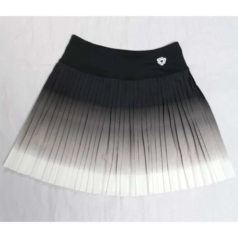Saia de ginástica, cores gradientes, camadas duplas, tênis, mini saias curtas de golfe, treino, corrida, culotes
