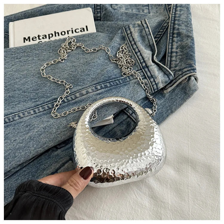 New Gold Silver Fashion Acrylic Moon Women's Handbags Luxury Ladies Clutch Bags Dinner Bag with chain 2024