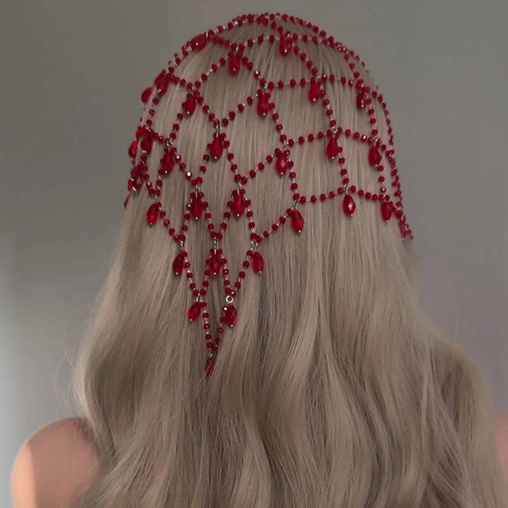 Elegant Round Pearl Mesh Headpiece Tiara Wedding Head Accessories 2026 Temperament Bridal Tassel Hair Chain Hat Prom for Women