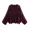 Blusas femininas com babados TRAF, blusas casuais semitransparentes, camisas e blusas femininas de manga comprida, estilo fada, para primavera, 2025