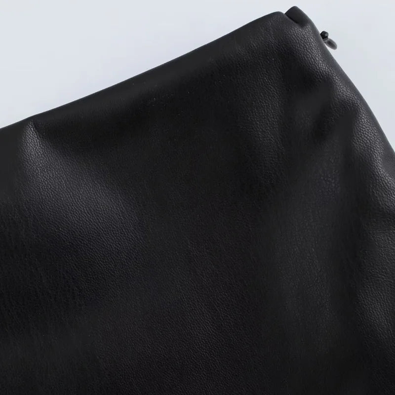Saias  Shorts Mini Assimétrico Preto Saia Curta Cintura Alta Culottes Elegante Saia couro sintético