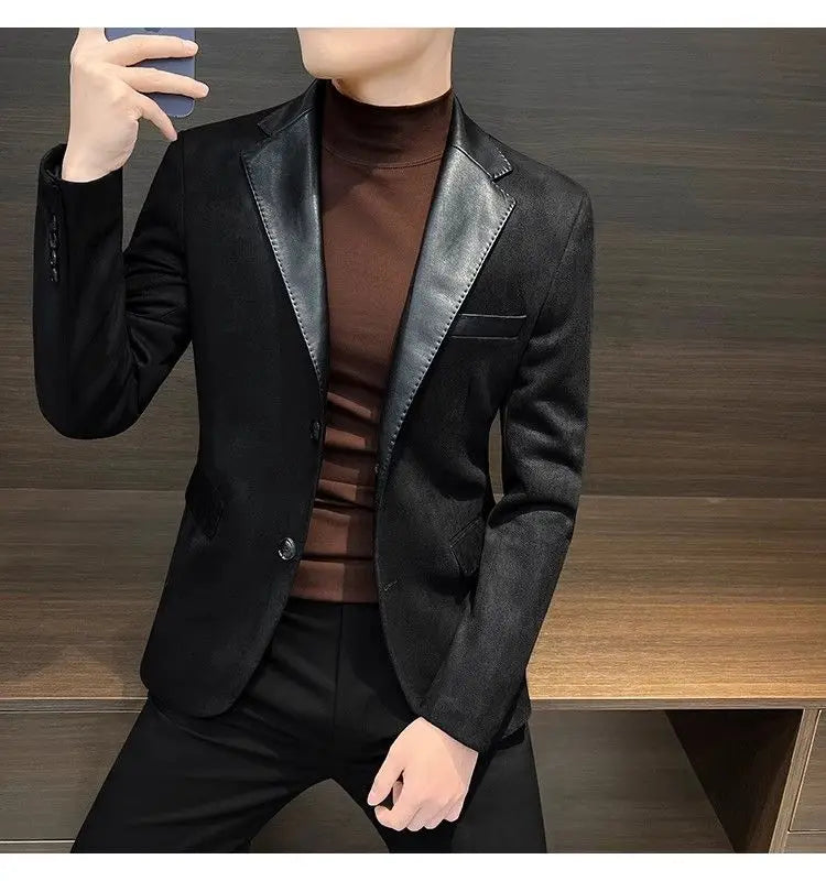 Jaqueta masculina de abotoamento único, nova, vintage, de grife de luxo, roupas de primavera de alta qualidade, ternos e blazers masculinos