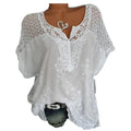 Blusas e tops femininos de manga curta, camisa solta de renda branca, patchwork, tamanho grande 4xl 5xl 6xl, tops femininos, roupas casuais