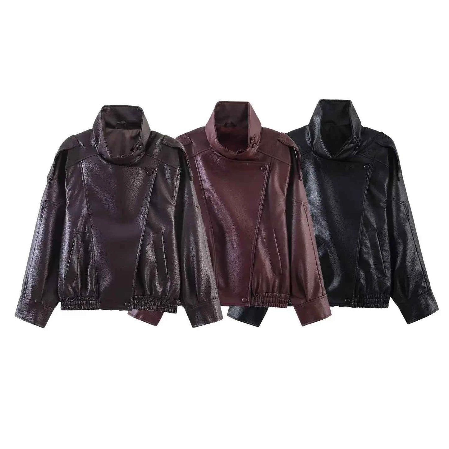 Fashionable High-Quality Zipper Three-Color Leather Jacket Women's Premium Style Small Fragrance Wind Summer Outerwear