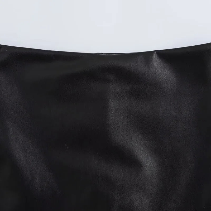 Saias  Shorts Mini Assimétrico Preto Saia Curta Cintura Alta Culottes Elegante Saia couro sintético