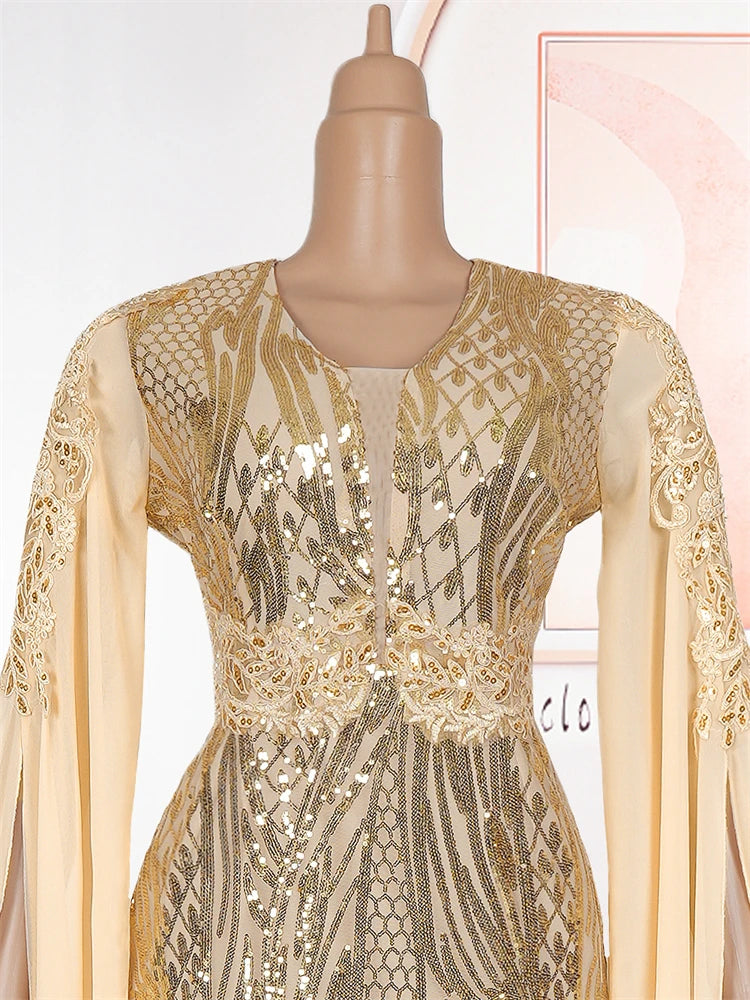 Party Evening Dresses Luxury Sequin Mermaid Gown For Women Africa Clothing Wedding Prom Elegant Bodycon Long Robe Kaftan Abayas
