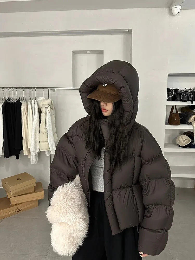 Sli ort Cotton Jaet Women's Winter Faion Bread Design Hooded American Sle Cact Size Ladies' Korean Version Coat