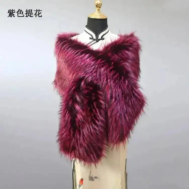 32 Colors 165*30cm Women Luxury Warm Faux Fox Fur Shawl Winter Ladies Plush Scarf Wraps Cloak Coat Wedding Long Cape Scarves