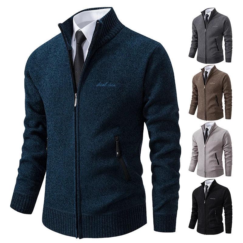 Malhas Primavera e Outono Masculino Gola Alta Cardigan Quente Grosso Suéter Inverno Solto Casaco Casual - CRAVO ROSE