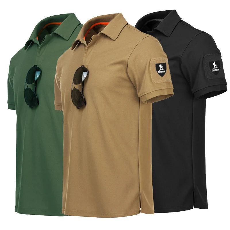 Camisas polo táticas ao ar livre de secagem rápida masculina verão personalizado plus size roupas militares táticas simples turn-down do exército camisetas - CRAVO ROSE