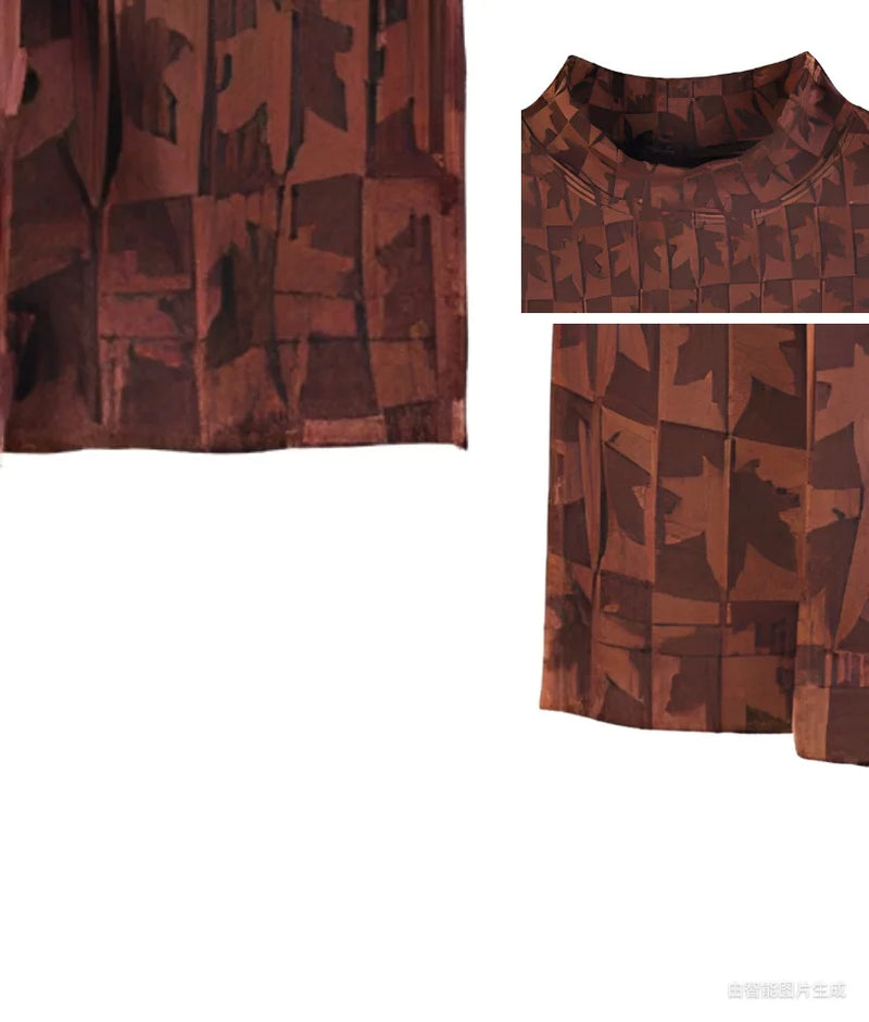 Camiseta elástica estampada de gola alta semi alta para homens, roupas de outono, nova, mangas compridas, jacquard, justa, cor sólida, camiseta slim fit