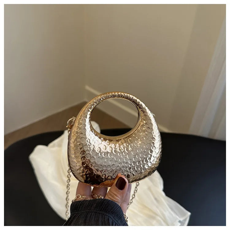 New Gold Silver Fashion Acrylic Moon Women's Handbags Luxury Ladies Clutch Bags Dinner Bag with chain 2024