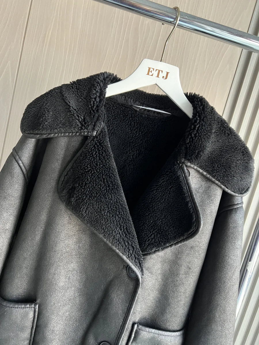 ETJ 2025 Fall/Winter New Arrival Women's ZW Series Double-Sided Collar Oversized Long-Sleeve Jacket Warm Coat 3548246