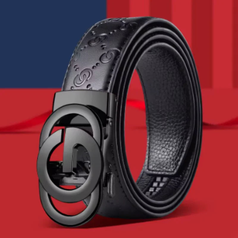 Cinto de couro PU masculino com fivela de metal, marca de luxo, calça jeans de alta qualidade, macia, na moda