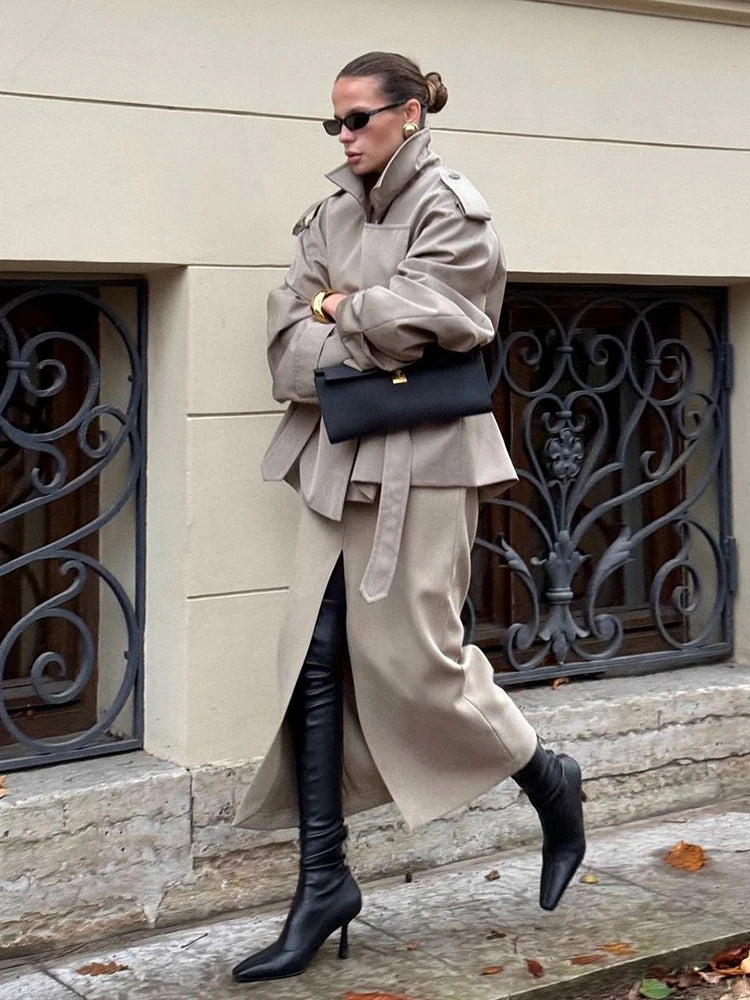 Women Lapel V-neck Belt Trench Coat Fashion Lace Up Full Sleeve Button Short Thin Windbreak 2025 New Lady Daily Street Outerwear
