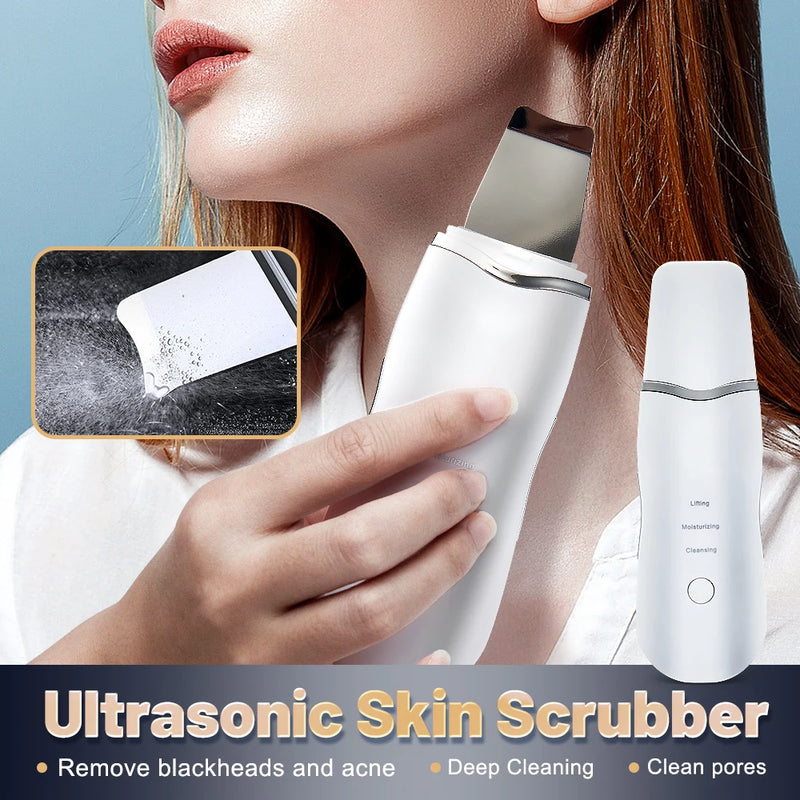 Esfoliante ultrassônico para pele, peeling, removedor de cravos, limpeza profunda do rosto, limpador de poros de acne, pá facial, limpador EMS de microcorrente