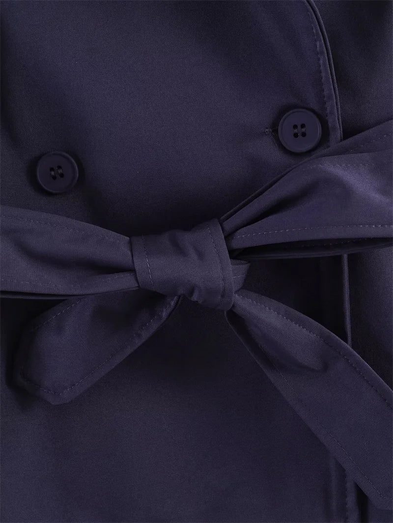 Women's Coat 2026 Spring New Style Solid Color Long Sleeve Belted Short Trench Coat European and American Personalized Fashion
