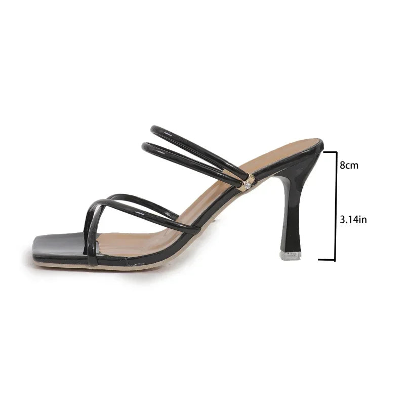Women's Pumps Summer Womens Sandals Elegant Female Slippers Square Toe Clip-toe High Heel Slippers 2025 New Sandalias Femininas