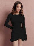 Tossy Ruffled Twist Skinny MIni Dress Women's Long Sleeve Patchwork High Waist Sexy Fashion Party Dress Female Y2k Bodycon Dress
