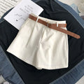 Elegant Belt Shorts Women Fashion White Wide Leg Suit Shorts Summer Ladies Korean High Waist Baggy All Match A Line Short Pants - CRAVO ROSE