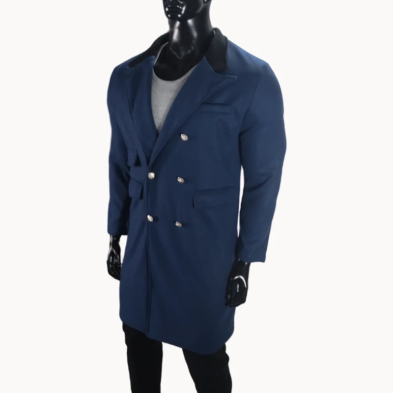 Coat Winter Men's Jackets Warm with Lining Men's Coat  X-Long Double Breasted Trench Multi-Pockets Male Clothing Eu Size M-XXL