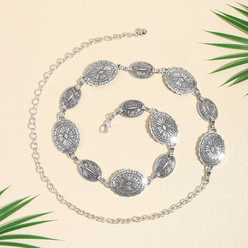 Retro style women's metal waist chain accessories Decorative circle carved chain belt high style accessories