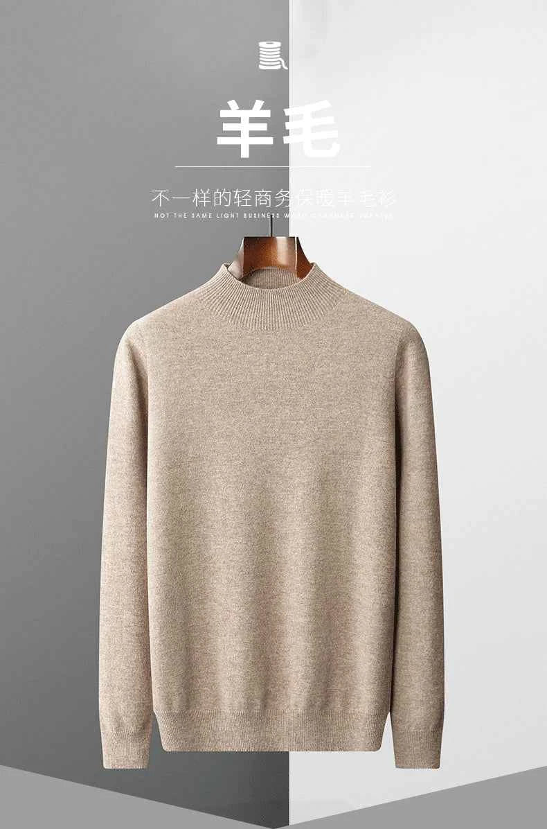 100% Pure Wool Cashmere Sweater Men's Half Turtleneck Pullover Casual Fashion Thickening Top Knitting Sweater