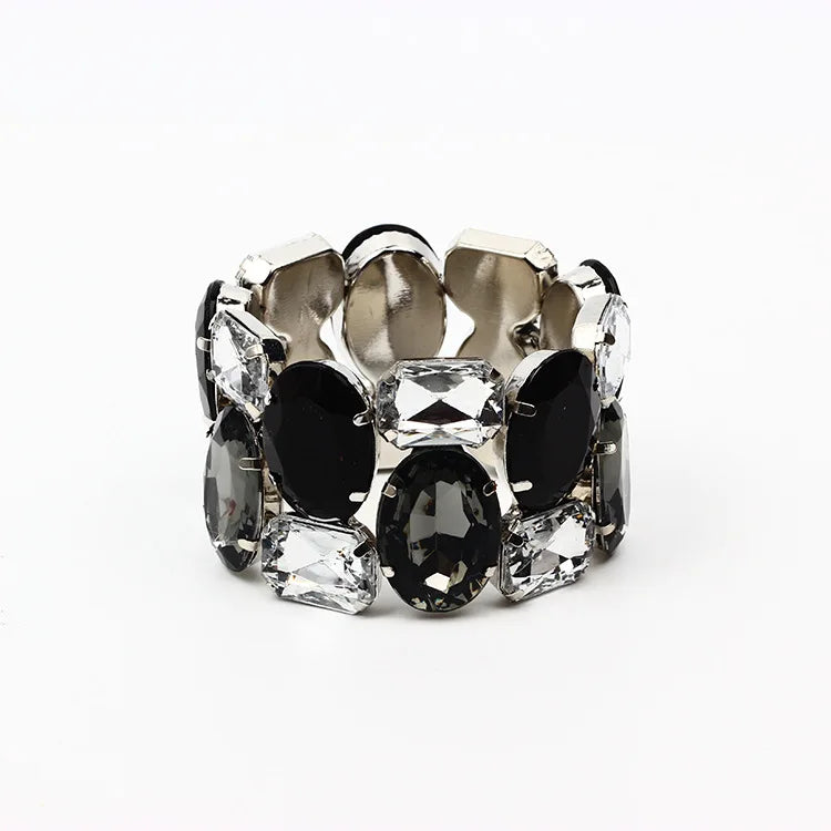 Fashion Exquisite Wide Elastic Color Rhinestone Bridal Bracelet for Women