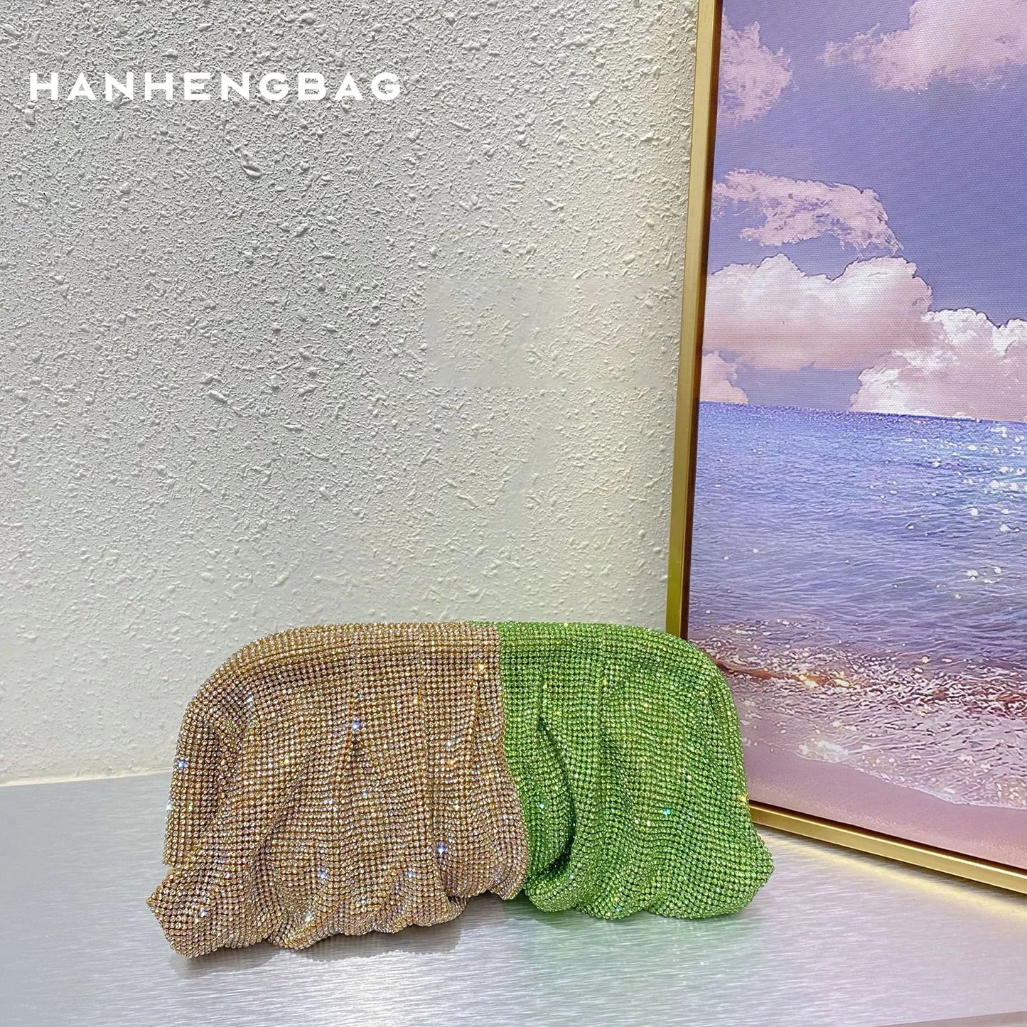 Handmade Strass Evening Clutch Bags com Punho Brilhante, Novas Dobras Bolsas, Handmade Bolsas, Designer De Luxo, Festa De Casamento, Alta Qualidade - CRAVO ROSE