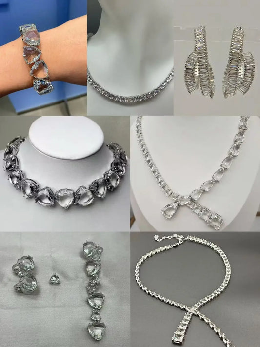 2026 New Women's White Crystal High Jewelry Set Necklace, Earrings, Bracelets, Rings Best Wedding Party Accessories