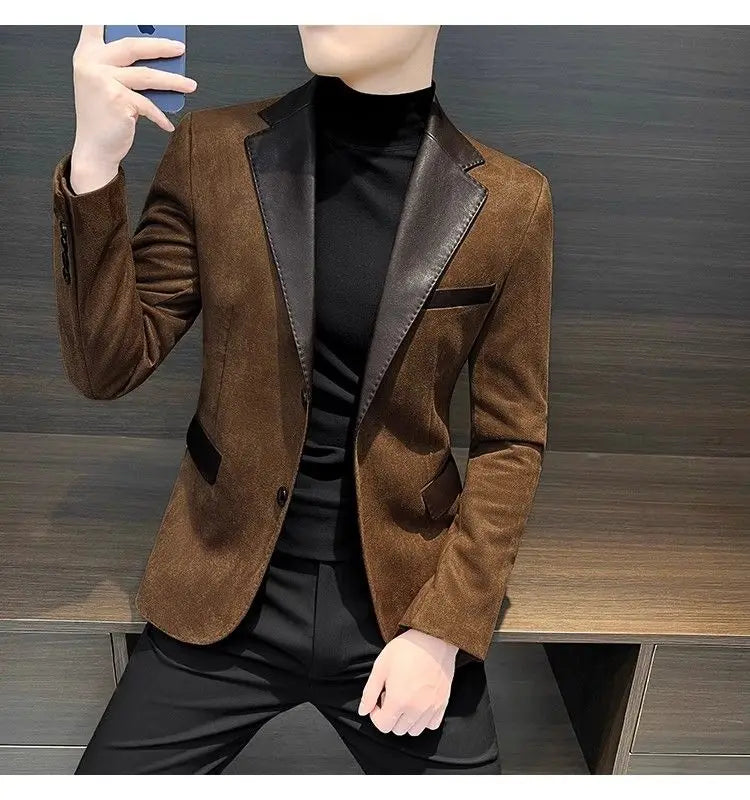 Jaqueta masculina de abotoamento único, nova, vintage, de grife de luxo, roupas de primavera de alta qualidade, ternos e blazers masculinos