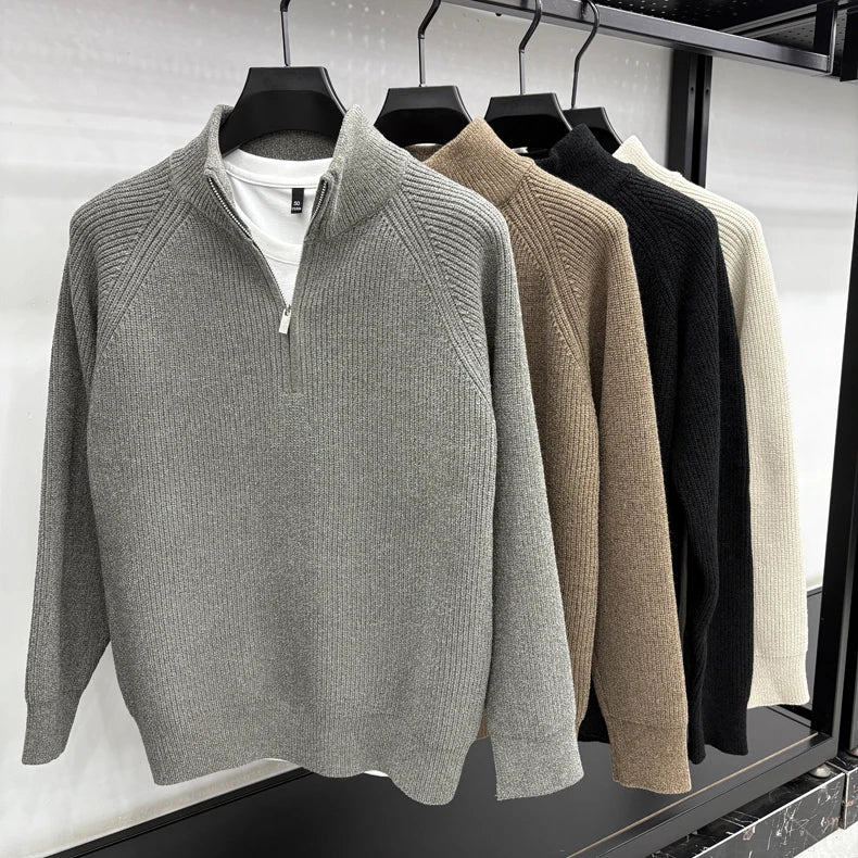 Men's Sweater Half Zipper Winter Thick Korean Edition Casual Loose Stand Up Collar Undercover