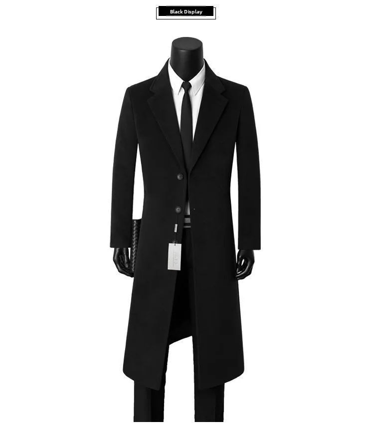 Warm Woolen Men's Coat Medium Length Casual Business Style Windbreaker Suit Collar Outerwear for Autumn And Winter