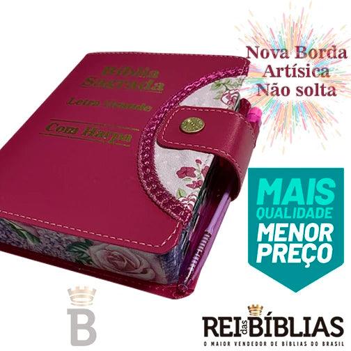 Carta da Bíblia Sagrada, botão grande rosa e caneta - CRAVO ROSE