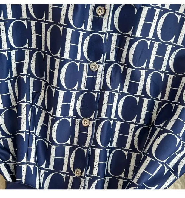 Elegant Retro Long Sleeve Print Shirt Dress Slimming A-Line High Waist Spring Autumn Korean Style Women's City Commute Dress