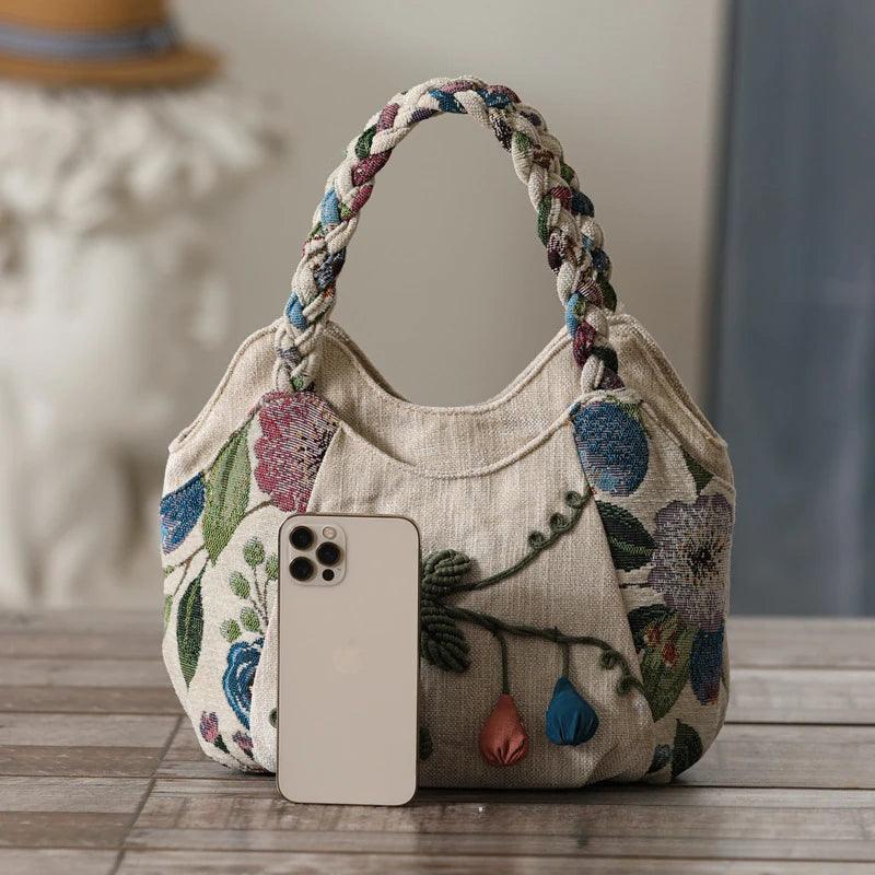 Original Ethnic Style Handbag Canvas Embroidered Women's Bag Handheld Woven Small Bag Embroidery Handbags for Women 2024 - CRAVO ROSE