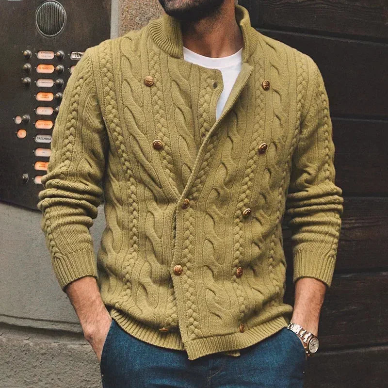 New 2026 Autumn Winter Knitted Cardigan Men Double Breasted Sweater Coat Male Streetwear Winter Warm Turtleneck Men Clothing