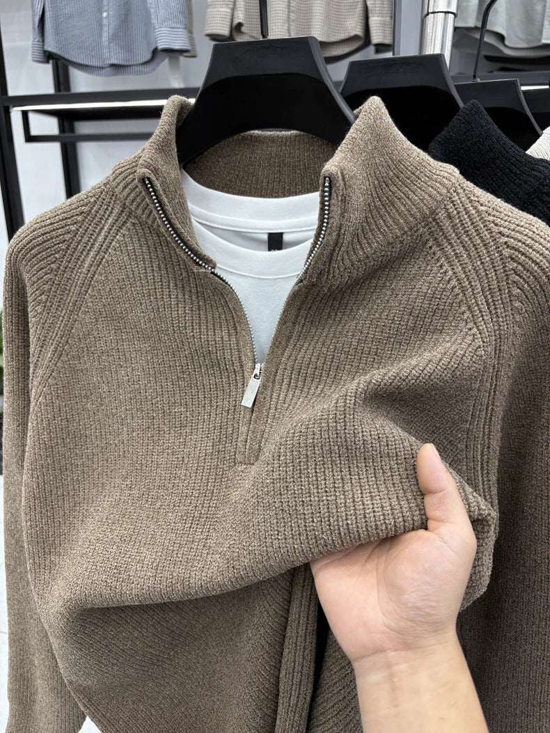Men's Sweater Half Zipper Winter Thick Korean Edition Casual Loose Stand Up Collar Undercover