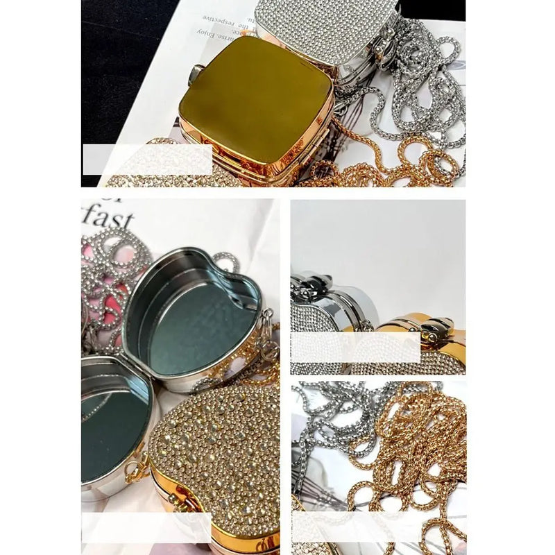 Detachable Long Chain Rhinestone Inlay Clutch Bag Lightweight Waterproof Crystal Glitter Purse Small Capacity Glitter