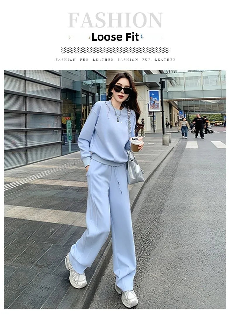 Loose Casual Fashion Sportswear Set for Women plus Size Autumn 2025 Trendy Sweatshirt Wide Leg Pants Two Piece Set