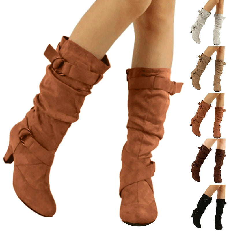 Women'S Winter Boots Foreign Trade Autumn Mid Heel Women Boots Mid Calf Wide Calf Long Boots For Women Wide Calf Over Knee - CRAVO ROSE